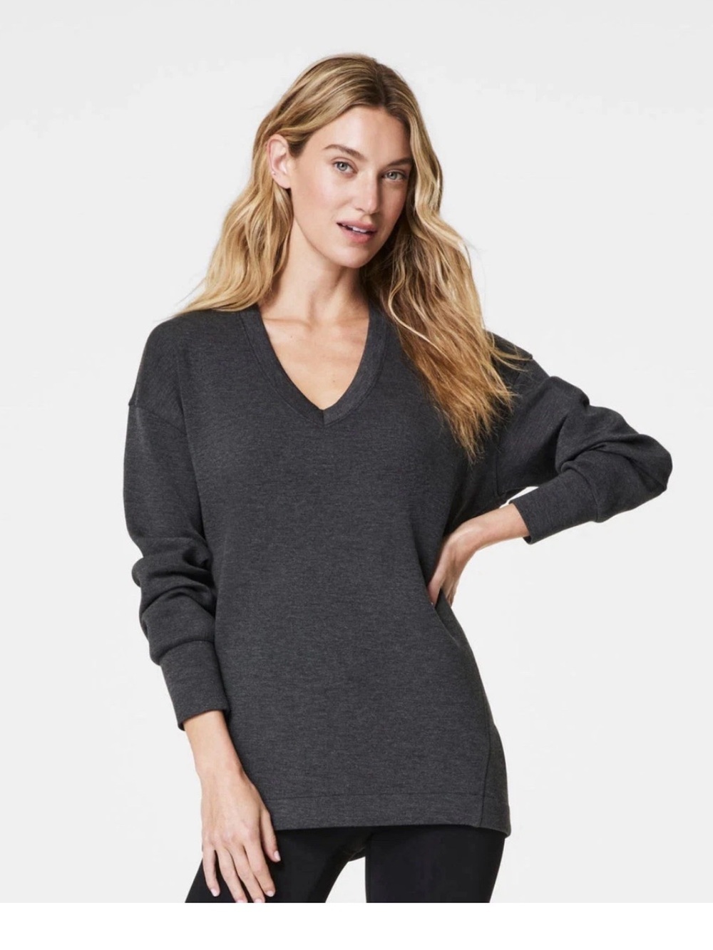 SPANX AirEssentials Brushed V-Neck Tunic Charcoal Gray Women’s size Small